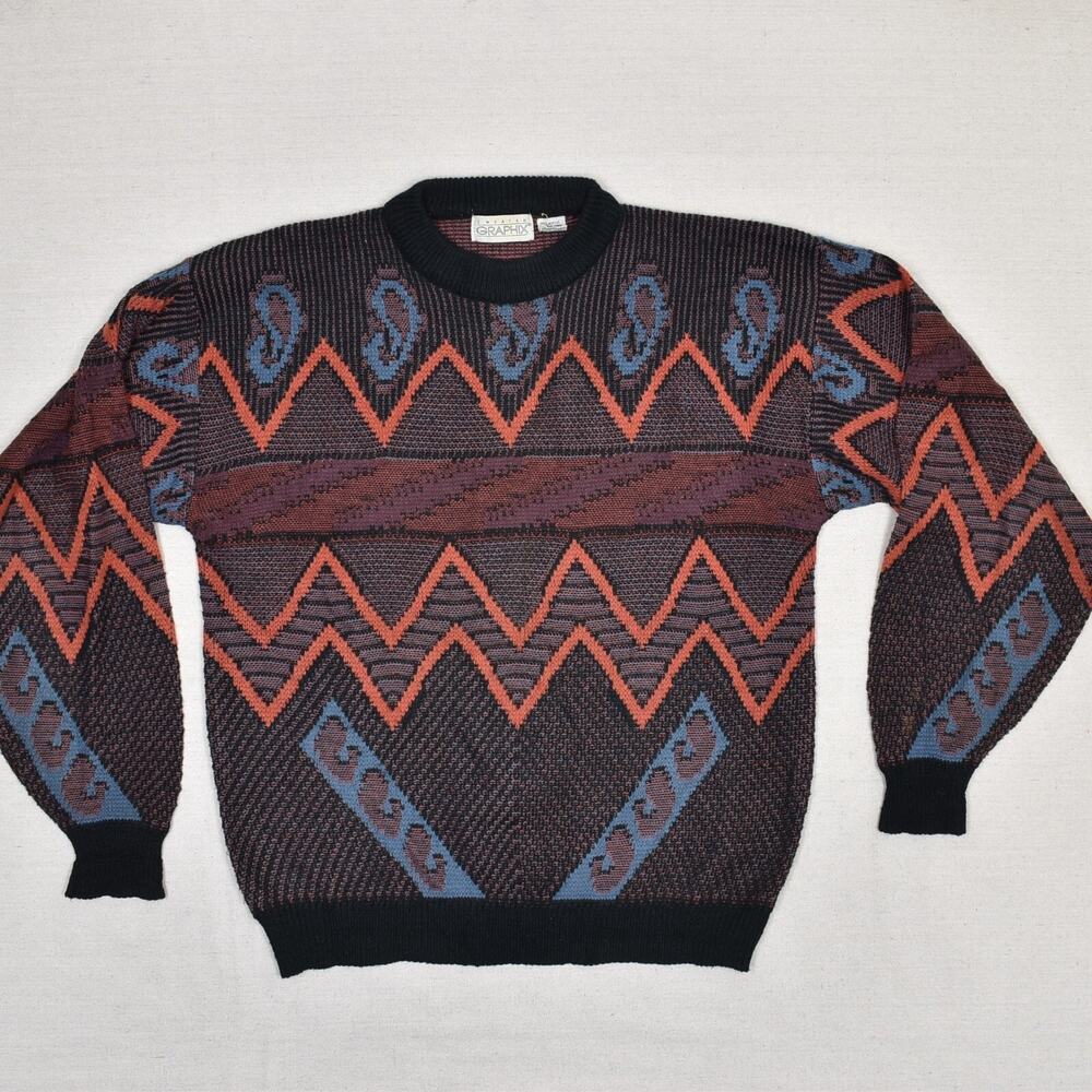 VTG Graphix Men's Pullover Sweater Geometric Acrylic Multicolor Size XL Unique
